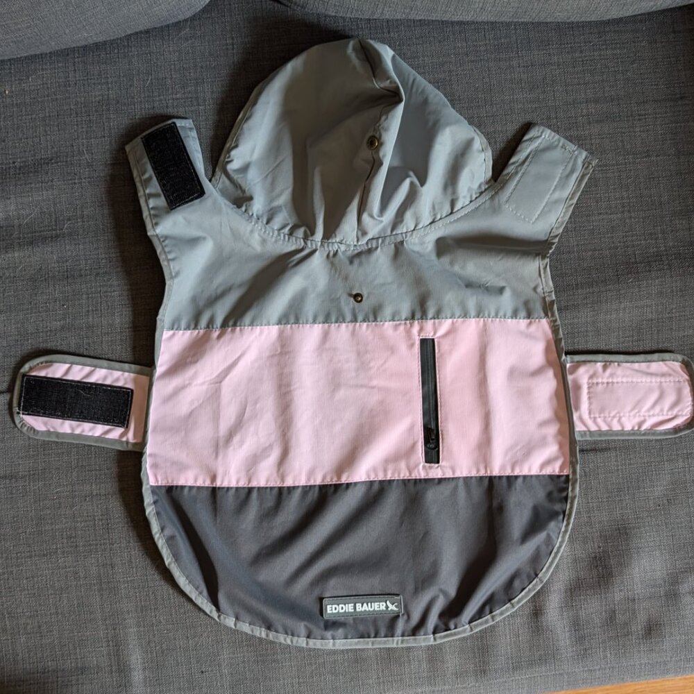 Eddie Bauer Pet Waterproof Dog Windbreaker - Size Medium, Pink/Gray Hooded Rain - Picture 4 of 12